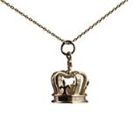 9ct Gold 14x20mm Royal Crown Pendant with a 1.1mm wide cable Chain