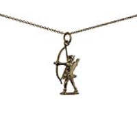 9ct Gold 14x26mm Robin Hood with bow and arrows Pendant with a 1.1mm wide cable Chain
