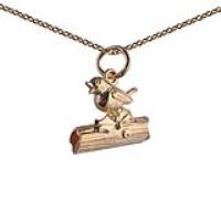 9ct Gold 14x4mm Robin on a log Pendant with a 1.1mm wide cable Chain