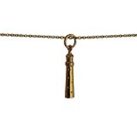 9ct Gold 14x5mm Lighthouse Pendant with a 1.1mm wide cable Chain 16 inches Only Suitable for Children