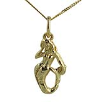 9ct Gold 14x9mm Mermaid Pendant with a 0.6mm wide curb Chain