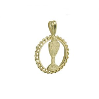 9ct Gold 15mm round First Communion Chalice Pendant or Charm