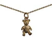 9ct Gold 15x10mm sitting Teddy Bear Pendant with a 1.1mm wide cable Chain