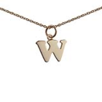 9ct Gold 15x11mm plain Initial W Pendant with a 1.1mm wide cable Chain
