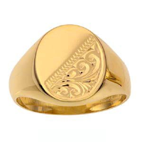 9ct Gold 15x12mm gents engraved oval Signet Ring Sizes R-W