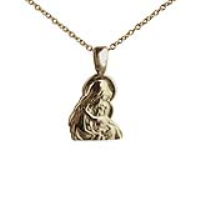9ct Gold 15x12mm Madonna and Child Pendant on a 1.1mm wide cable Chain