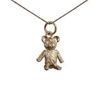 9ct Gold 15x12mm sitting Teddy Bear Pendant with a 0.6mm wide curb Chain