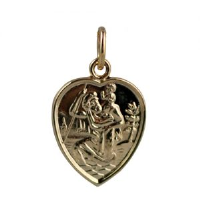 9ct Gold 15x13mm heart St Christopher Pendant