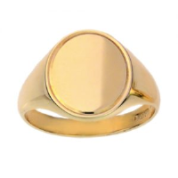 9ct Gold 15x13mm solid engine turned line border oval Signet Ring Sizes R-Z
