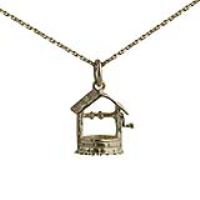9ct Gold 15x13mm Wishing Well Pendant with a 1.2mm wide cable Chain