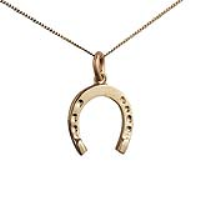 9ct Gold 15x14mm Horse Shoe Pendant with a 0.6mm wide curb Chain