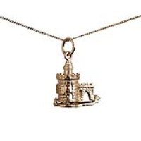 9ct Gold 15x14mm moveable The Bloody Tower Pendant with a 0.6mm wide curb Chain 16 inches Only Suitable for Children