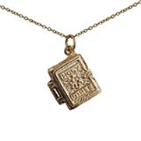 9ct Gold 15x14mm The Holy Bible Pendant with a 1.1mm wide cable Chain 16 inches Only Suitable for Children