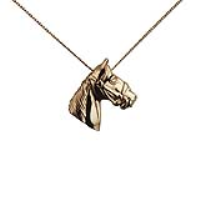 9ct Gold 15x15mm Horse Head Pendant with a 0.6mm wide curb Chain 16 inches Only Suitable for Children