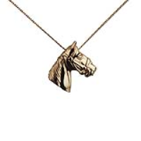 9ct Gold 15x15mm Horse Head Pendant with a 0.6mm wide curb Chain 18 inches