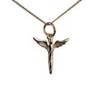 9ct Gold 15x16mm Angel in flight Pendant with a 0.6mm wide curb Chain 16 inches Only Suitable for Children