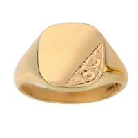 9ct Gold 15x16mm solid hand engraved cushion Signet Ring Sizes R-Z
