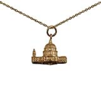 9ct Gold 15x19mm hollow St. Paul&#39;s Cathedral Pendant with a 1.1mm wide cable Chain 16 inches Only Suitable for Children
