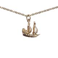 9ct Gold 15x19mm man of war frigate Pendant with a 1.4mm wide belcher Chain