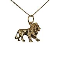 9ct Gold 15x20mm Lion Pendant with a 0.6mm wide curb Chain 16 inches Only Suitable for Children