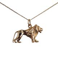 9ct Gold 15x23mm Lion Pendant with a 0.6mm wide curb Chain