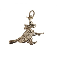 9ct Gold 15x25mm solid Witch on a Broomstick Pendant or Charm