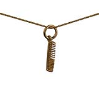9ct Gold 15x4mm Hairdressers Comb Pendant with a 0.6mm wide curb Chain