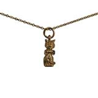 9ct Gold 15x6mm Cheshire Cat Pendant with a 1.1mm wide cable Chain