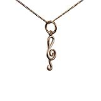 9ct Gold 15x6mm round wire G Clef Pendant with a 0.6mm wide curb Chain