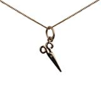 9ct Gold 15x6mm seamstress&#39;s Scissors Pendant with a 0.6mm wide curb Chain 16 inches Only Suitable for Children