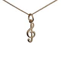 9ct Gold 15x7mm G Clef Pendant with a 0.6mm wide curb Chain 16 inches Only Suitable for Children