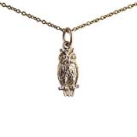 9ct Gold 15x7mm Owl Pendant with a 1.1mm wide cable Chain