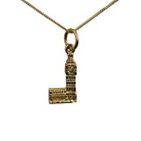 9ct Gold 15x8mm Big Ben Pendant with a 0.6mm wide curb Chain 16 inches Only Suitable for Children