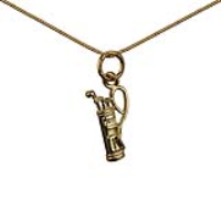9ct Gold 15x9mm Golf Bag and Clubs Pendant with a 0.6mm wide curb Chain