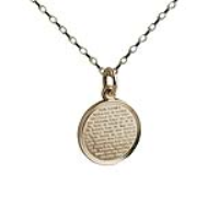 9ct Gold 16mm round The Lords Prayer Pendant Disc Pendant with a 1.4mm wide belcher Chain