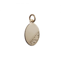 9ct Gold 16x11mm hand engraved oval Disc Pendant