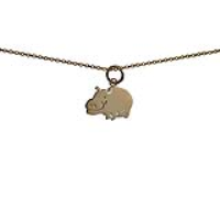 9ct Gold 16x11mm Hippo Pendant with a 1.1mm wide cable Chain