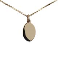 9ct Gold 16x11mm plain oval Disc Pendant with a 1.1mm wide cable Chain