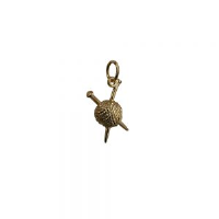 9ct Gold 16x12mm Ball of Wool and Knitting Needles Pendant or Charm