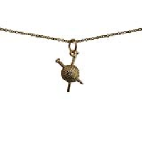 9ct Gold 16x12mm Ball of Wool and Knitting Needles Pendant with a 1.1mm wide cable Chain