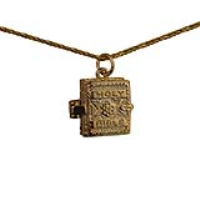 9ct Gold 16x14mm moveable Bible with the Lord&#39;s Prayer inside Pendant with a 1.1mm wide spiga Chain