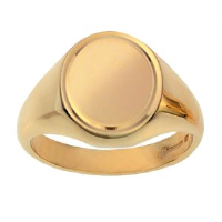 9ct Gold 16x14mm solid engine turned line border oval Signet Ring Sizes R-W
