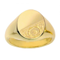 9ct Gold 16x14mm solid hand engraved oval Signet Ring Sizes R-W