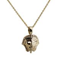 9ct Gold 16x15mm Egyptian Mask Pendant with a 1.1mm wide cable Chain 16 inches Only Suitable for Children