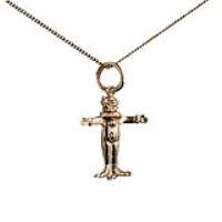 9ct Gold 16x15mm solid Clown Pendant with a 0.6mm wide curb Chain 16 inches Only Suitable for Children