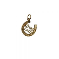 9ct Gold 16x16mm solid Horseshoe with Good Luck Pendant or Charm