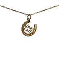 9ct Gold 16x16mm solid Horseshoe with Good Luck Pendant with a 1.1mm wide cable Chain 16 inches Only Suitable for Children