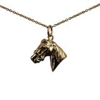 9ct Gold 16x18mm Horse&#39;s Head Pendant with a 1.1mm wide cable Chain 16 inches Only Suitable for Children