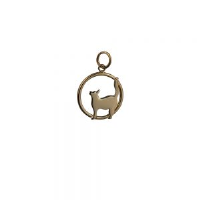 9ct Gold 16x18mm standing Cat looking-the left in a circle Pendant or Charm