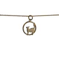 9ct Gold 16x18mm standing Cat looking-the left in a circle Pendant with a 1.1mm wide cable Chain 16 inches Only Suitable for Children